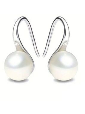 Silver Plated Earrings with Lab Pearl Decoration, Hook Earrings Elegant